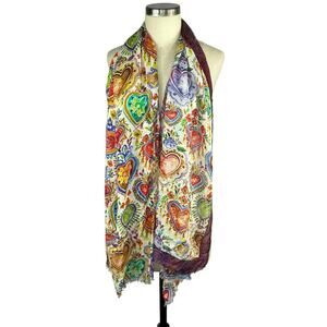 UNO ALLA VOLTA Bright Rainbow Hearts Scarf Wool Blend Colorful Fun Vibrant